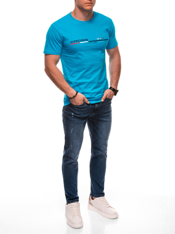 Edoti Férfi póló nyomattal S1712 - világoskék EDOTI
