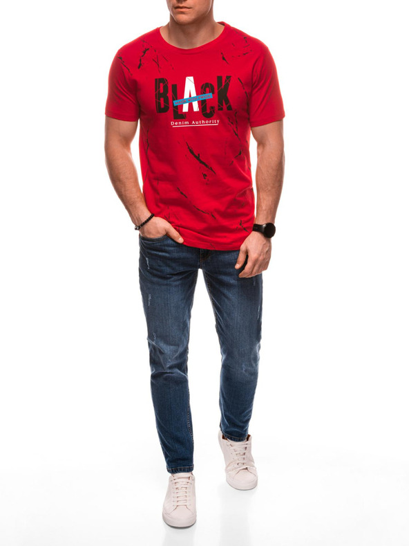 Edoti Férfi póló nyomattal S2028 - piros OTHER