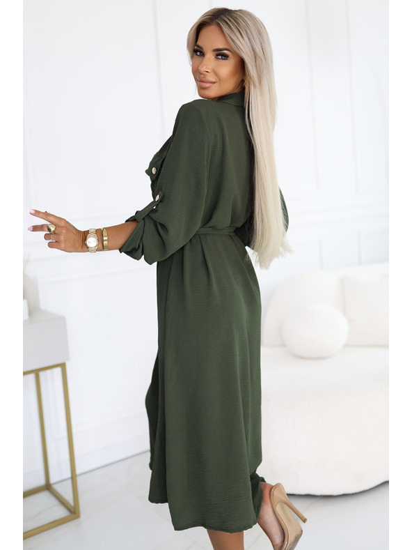 numoco 531-5 Midi ingruha arany gombokkal és nyakkendővel - KHAKI