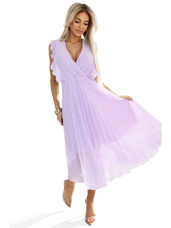 numoco 315-7 EMILY Pliszírozott ruha fodrokkal és kivágással - heather szín