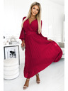 numoco 414-9 KLARA Ráncolt ruha övvel és kivágással - Bordó szín