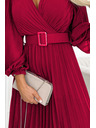 numoco 414-9 KLARA Ráncolt ruha övvel és kivágással - Bordó szín