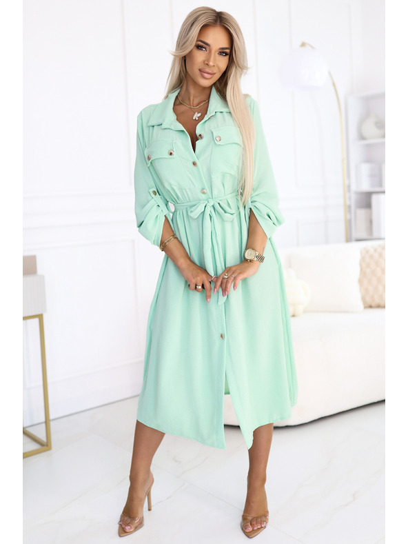 numoco 531-4 Midi ing ruha arany gombokkal és nyakkendővel - világos menta kék