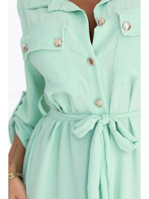 numoco 531-4 Midi ing ruha arany gombokkal és nyakkendővel - világos menta kék