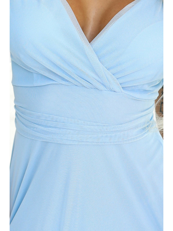 numoco 562-5 NASTIA Hosszú dekoltázsos rövid ujjú ruha - világoskék