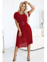 numoco 465-5 MIA Pliszírozott chiffon midi ruha széles övvel - bordó