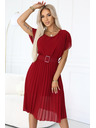 numoco 465-5 MIA Pliszírozott chiffon midi ruha széles övvel - bordó