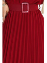 numoco 465-5 MIA Pliszírozott chiffon midi ruha széles övvel - bordó