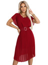 numoco 465-5 MIA Pliszírozott chiffon midi ruha széles övvel - bordó