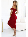 numoco 564-8 CALLIE Midi vállra dekoltált ruha - bordó