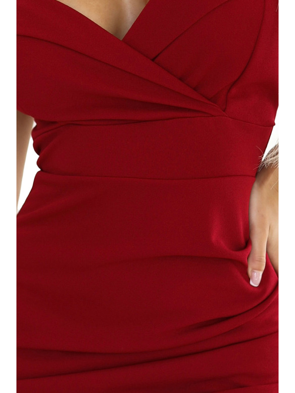 numoco 564-8 CALLIE Midi vállra dekoltált ruha - bordó
