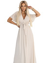 numoco 545-3 Hosszú pliszírozott dekoltázsos ruha megkötővel - bézs