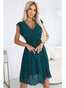 numoco 374-8 POLINA pliszírozott dekoltázsos fodros ruha - zöld