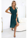 numoco 374-8 POLINA pliszírozott dekoltázsos fodros ruha - zöld