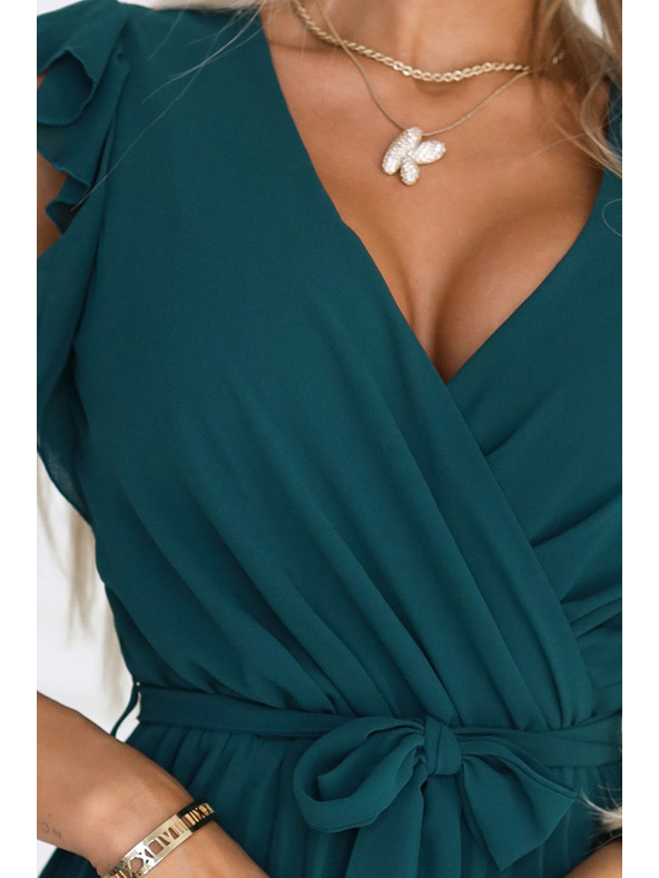 numoco 374-8 POLINA pliszírozott dekoltázsos fodros ruha - zöld