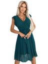 numoco 374-8 POLINA pliszírozott dekoltázsos fodros ruha - zöld