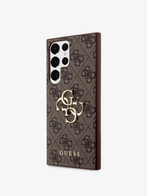 Guess PU 4G Metal Logo Zadní Kryt pro Samsung Galaxy S24 Ultra Brown Telefontok