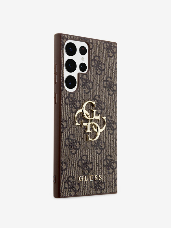 Guess PU 4G Metal Logo Zadní Kryt pro Samsung Galaxy S24 Ultra Brown Telefontok