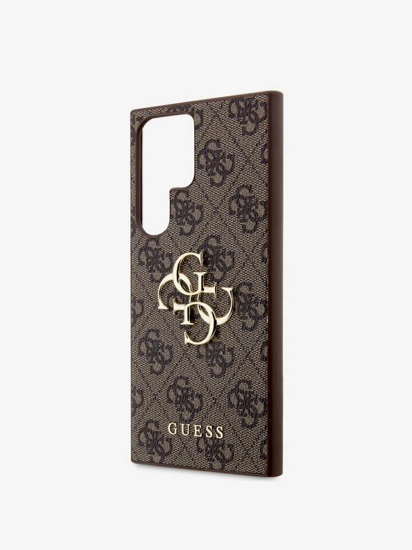 Guess PU 4G Metal Logo Zadní Kryt pro Samsung Galaxy S24 Ultra Brown Telefontok