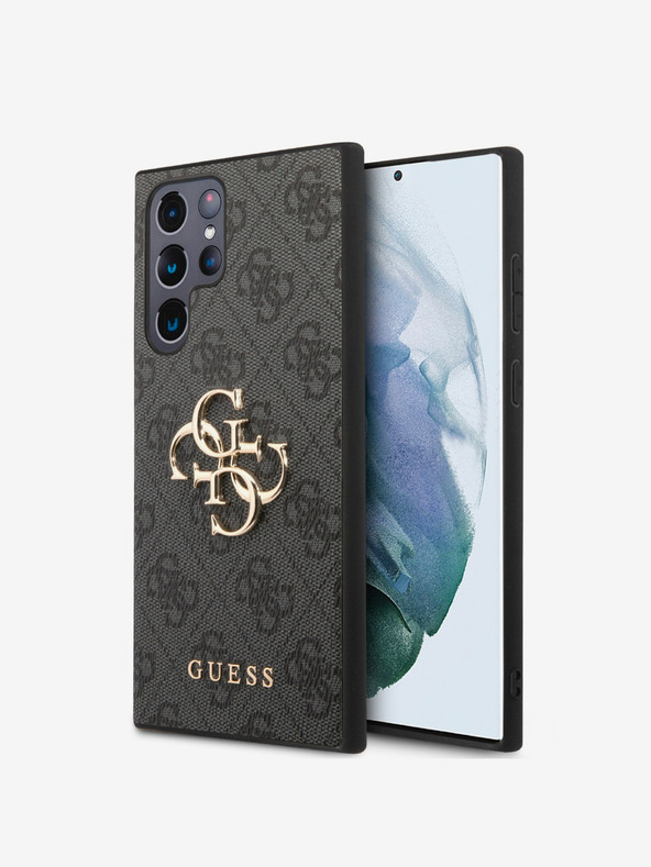 Guess PU 4G Metal Logo Zadní Kryt pro Samsung Galaxy S24 Ultra Grey Telefontok
