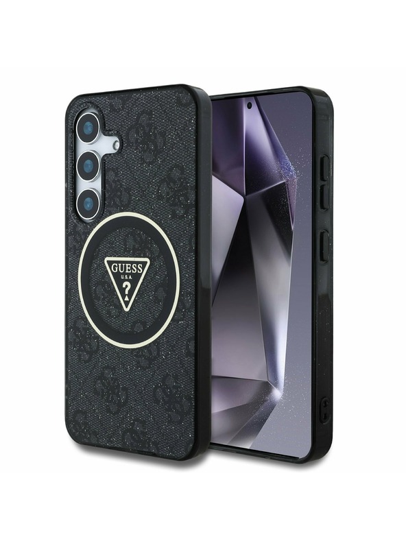 Guess IML 4G Glitter and Triangle Logo MagSafe Zadní Kryt pro Samsung Galaxy S25 Black Telefontok