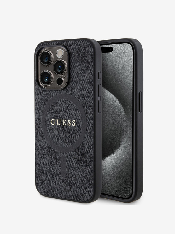 Guess PU Leather 4G Colored Ring MagSafe Zadní Kryt pro iPhone 15 Pro Black Telefontok
