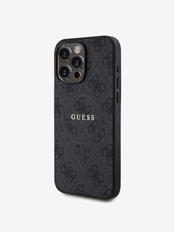 Guess PU Leather 4G Colored Ring MagSafe Zadní Kryt pro iPhone 15 Pro Black Telefontok