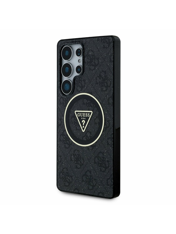 Guess IML 4G Glitter and Triangle Logo MagSafe Zadní Kryt pro Samsung Galaxy S25 Ultra Black Telefontok