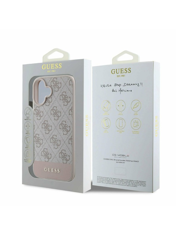 Guess PU 4G Stripe Zadní Kryt pro iPhone 16 Pink Telefontok