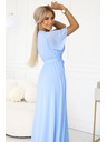 numoco 545-2 Hosszú ruha pliszírozott dekoltázzsal és megkötővel - világoskék