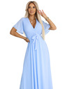 numoco 545-2 Hosszú ruha pliszírozott dekoltázzsal és megkötővel - világoskék