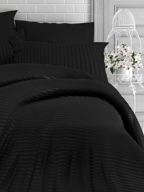 Kvalitex Szatén vászon csíkkal, 140x220, 70x90cm FEKETE