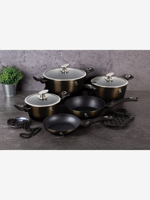 Berlingerhaus Lábas márvány bevonattal 24 cm Shiny Black Collection 2 fedővel BERLINGERHAUS