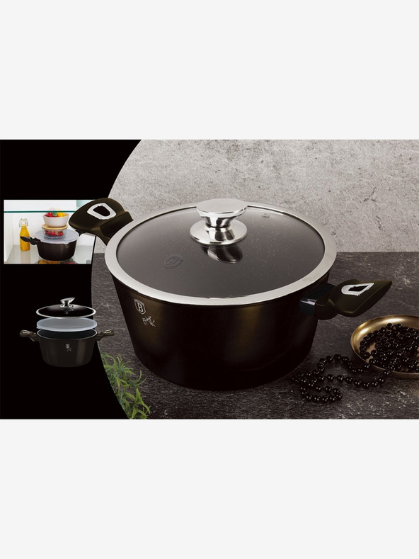 Berlingerhaus Lábas márvány bevonattal 24 cm Shiny Black Collection 2 fedővel BERLINGERHAUS