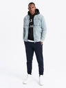Ombre Clothing Férfi denim bomberdzseki kőmosás hatású - világoskék V3 OM-JADJ-0163 Ombre Ruházat