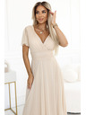 numoco 562-6 NASTIA Hosszú ruha dekoltázzsal és rövid ujjakkal - bézs
