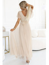 numoco 562-6 NASTIA Hosszú ruha dekoltázzsal és rövid ujjakkal - bézs