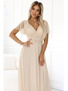 numoco 562-6 NASTIA Hosszú ruha dekoltázzsal és rövid ujjakkal - bézs