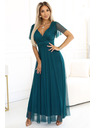 numoco 562-4 NASTIA Hosszú ruha dekoltázzsal és rövid ujjakkal - zöld