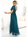 numoco 562-4 NASTIA Hosszú ruha dekoltázzsal és rövid ujjakkal - zöld