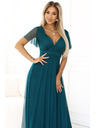 numoco 562-4 NASTIA Hosszú ruha dekoltázzsal és rövid ujjakkal - zöld