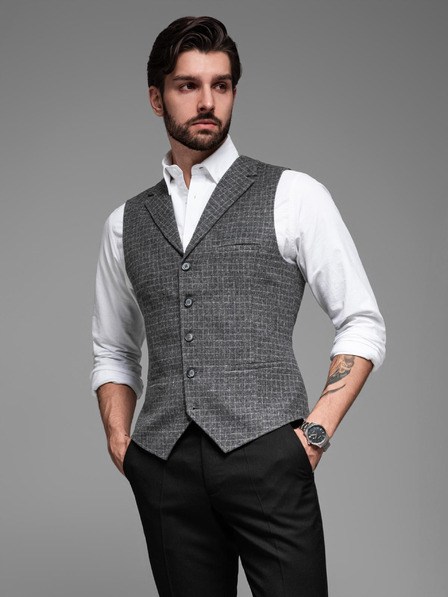 Ombre Clothing Férfi gyapjúkeverék mellény kockás hajtókával Ombre Clothing