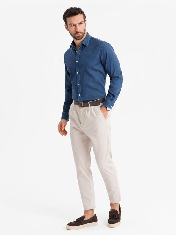 Ombre Clothing Férfi farmer ing lyocell anyaggal és mellrészi hímzéssel Ombre Clothing