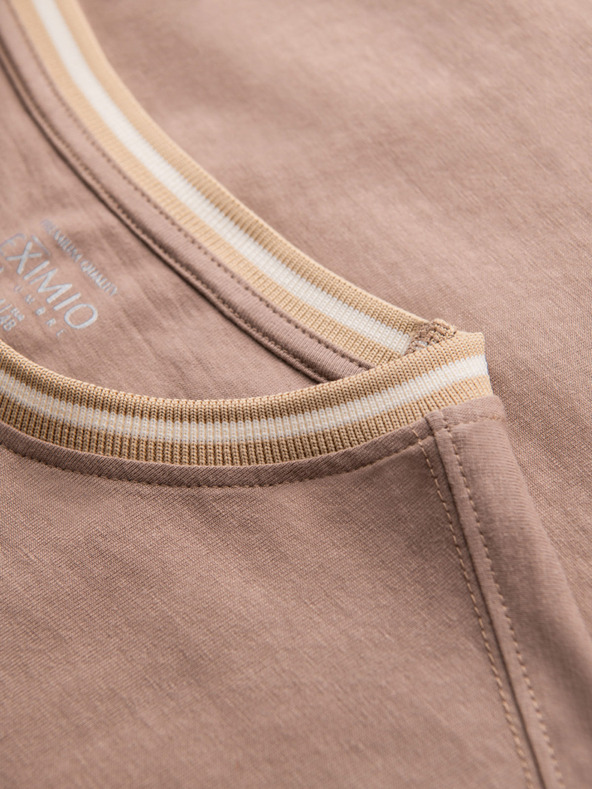 Ombre Clothing Ombre Clothing férfi hosszú ujjú pamut póló csíkos U-nyakkal és hímzéssel