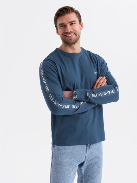 Ombre Clothing Ombre Clothing férfi hosszú ujjú pamut póló szegéllyel és mellrészén nyomattal