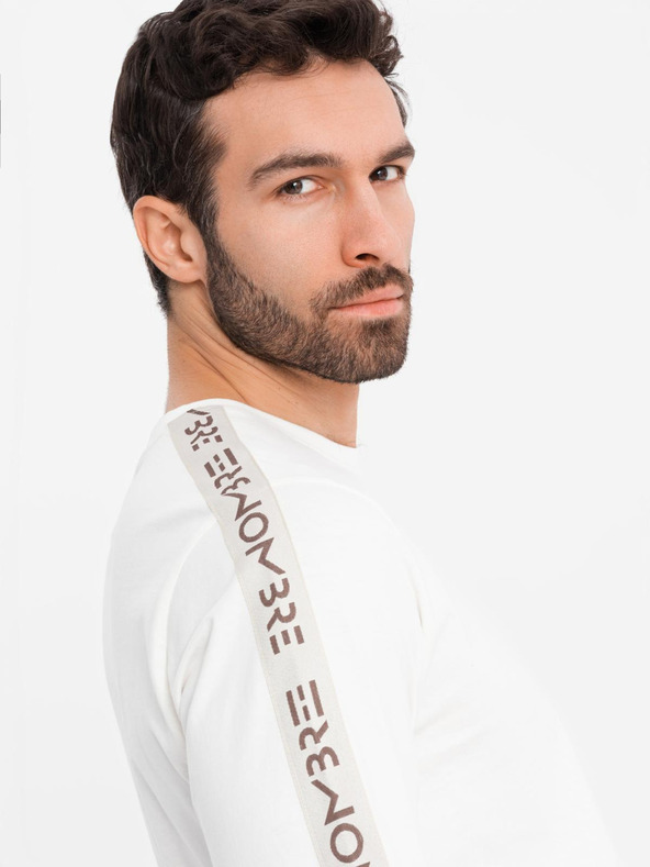 Ombre Clothing Ombre Clothing férfi hosszú ujjú pamut póló szegéllyel és mellrészén nyomattal