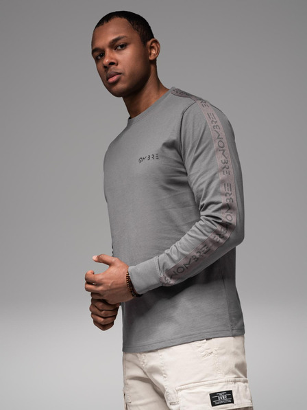 Ombre Clothing Ombre Clothing férfi hosszú ujjú pamut póló szegéllyel és mellrészén nyomattal