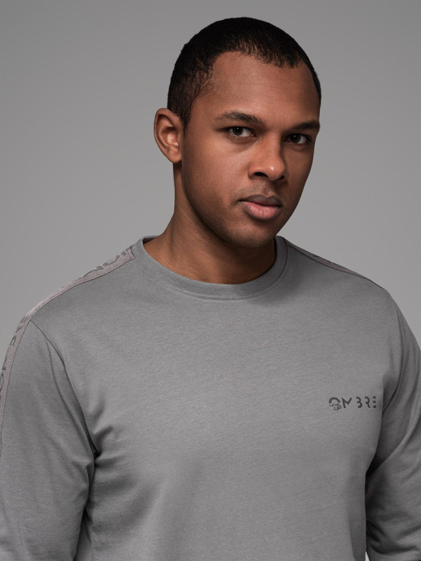 Ombre Clothing Ombre Clothing férfi hosszú ujjú pamut póló szegéllyel és mellrészén nyomattal