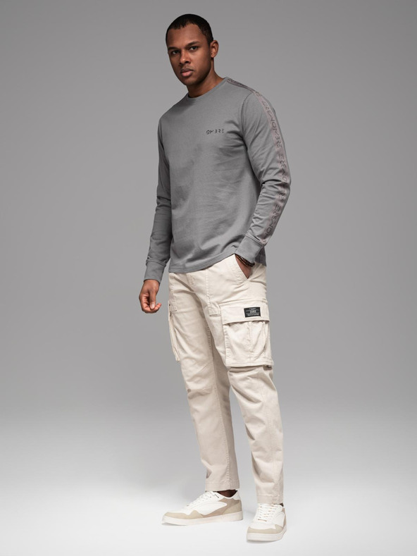 Ombre Clothing Ombre Clothing férfi hosszú ujjú pamut póló szegéllyel és mellrészén nyomattal