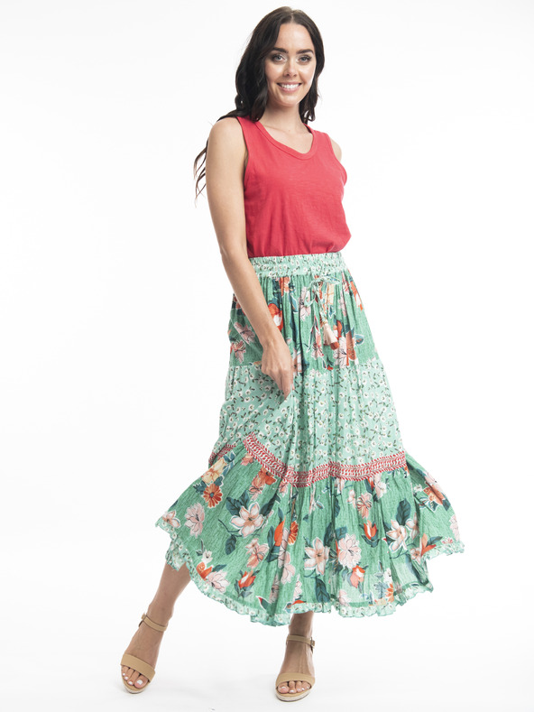 Orientique Orientique Kaleici világoszöld női virágos maxiszoknya